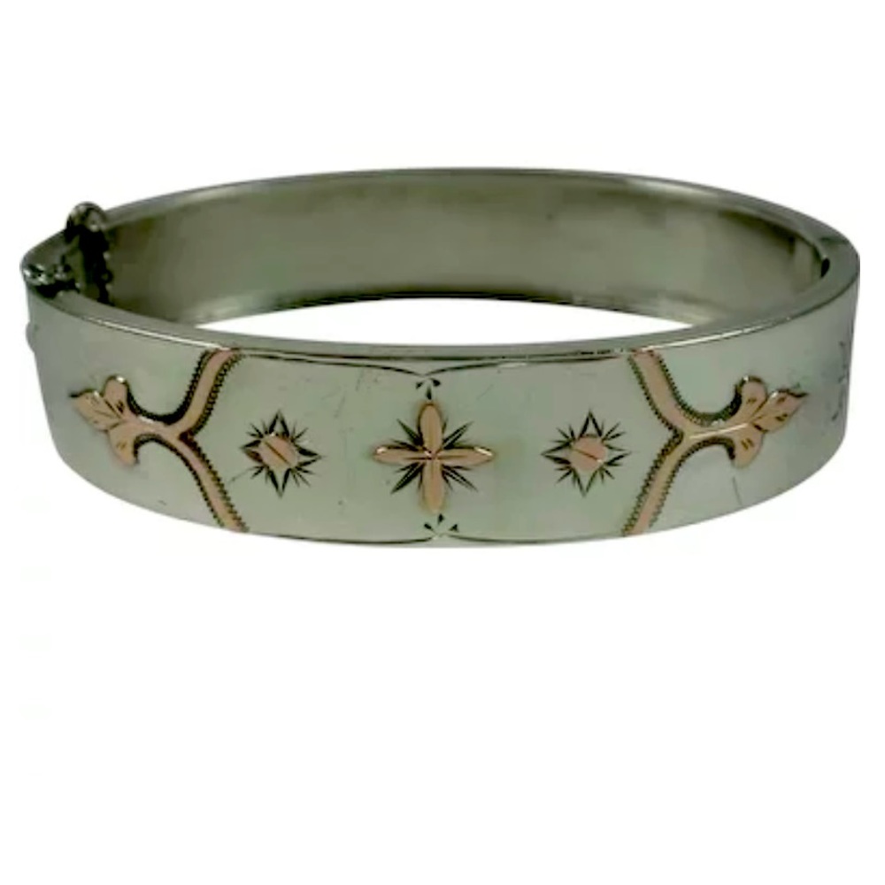 Antique French Silver & Rose Gold Bracelet. Pristine.